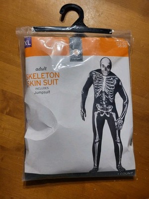 Adult Skeleton Skin Suit Jumpsuit Size Men's XL Halloween Costume READ