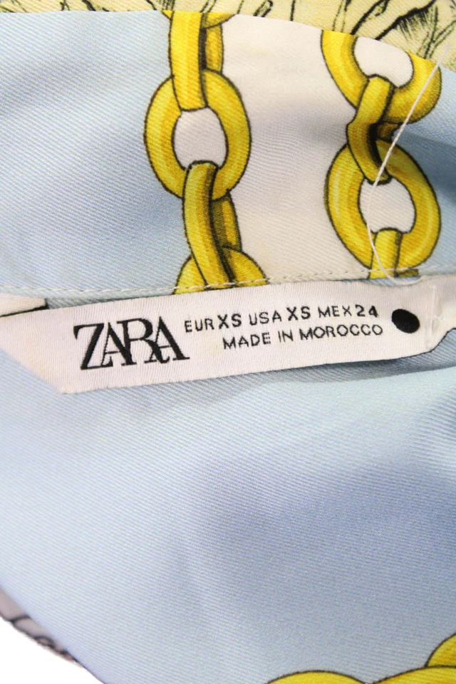 Blusa Zara Mujer Cuello Botón Elegante Estampada Verde Talla XS Foto 4 de 4
