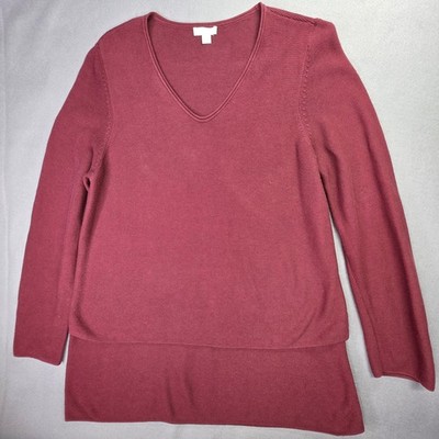 Pure Jill Sweater Womens Petite Medium Burgundy V-Neck Tunic Layered Knit Tunic