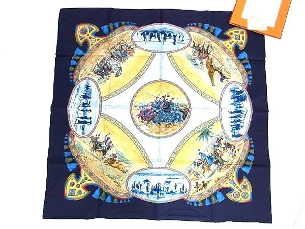 Hermes Silk Carre 90 Navy Multicolor Scarf Stole Used