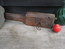 A Large Early Rare Oak Rim Lock And Key Primitive Castle