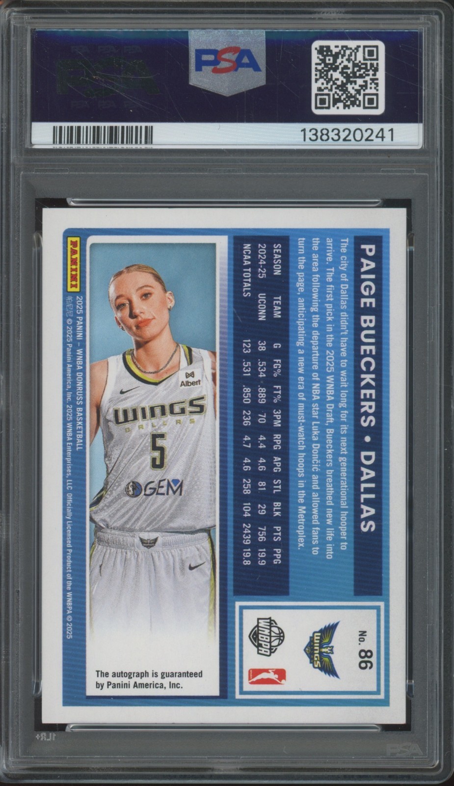 2025 Panini Donruss WNBA Holo Frame Paige Bueckers /49 Auto RC Gem Mint PSA 10 view 2