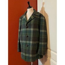 Pendleton Men's Vintage 50's Green Tartan Plaid Wool Button Front Hunting Coat