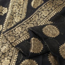 Sanskriti Vintage Saree Black Pure Georgette Banarasi Brocade Sari 5 Yard Fabric