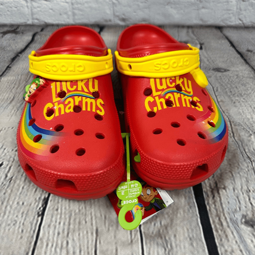 NWT Lucky Charms Classic Crocs Limited Edition Unisex Red Rainbow M10/W12