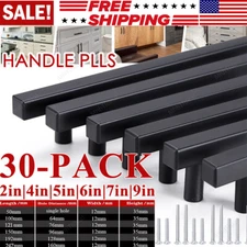 30Pack Matte Black Kitchen Cabinet Pulls Stainless Steel Drawer T Bar Handles US