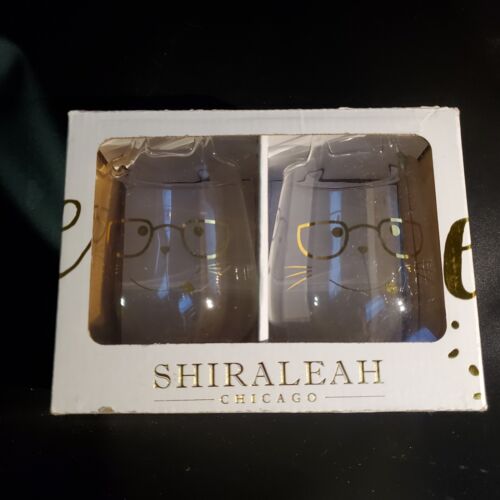 Juego de 2 copas de vino sin tallo oro transparente caras de gato Nordstrom Shiraleah Nuevo en caja - Imagen 4 de 10