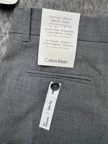 Calvin Klein Suit Pants Slim Fit Flat Front Stretch Husky Gray 12 - Picture 8 of 10