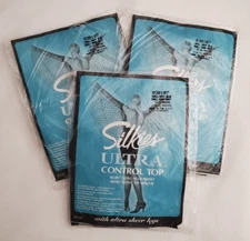 3 Pairs SILKIES Ultra Control Top Pantyhose Small 030107 Navy Blue Marine USA