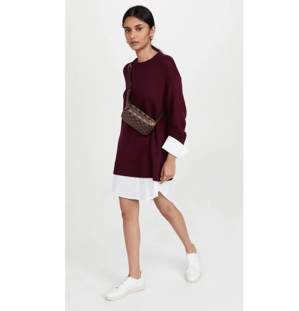 Cinq a Sept Santina Dress Burgundy Red Shirt Sleeves/Hem Sweater Dress  Womens XS