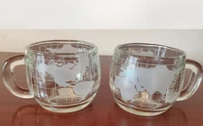 Set of 2(Two) of Nestle Coffee Mugs Etched Glass World Map Globe