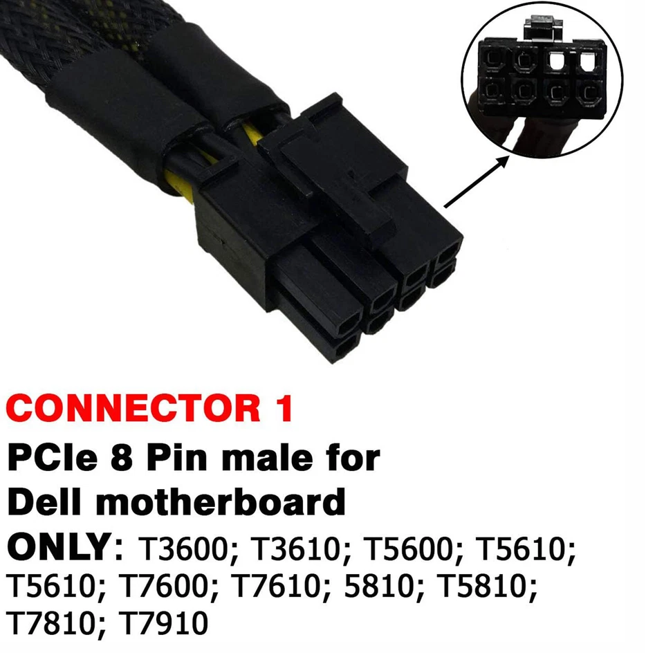 8 Pin Male to Dual 8(6+2) Pin Male Express Power Adapter Splitter Cable For Dell - Image 3 of 4