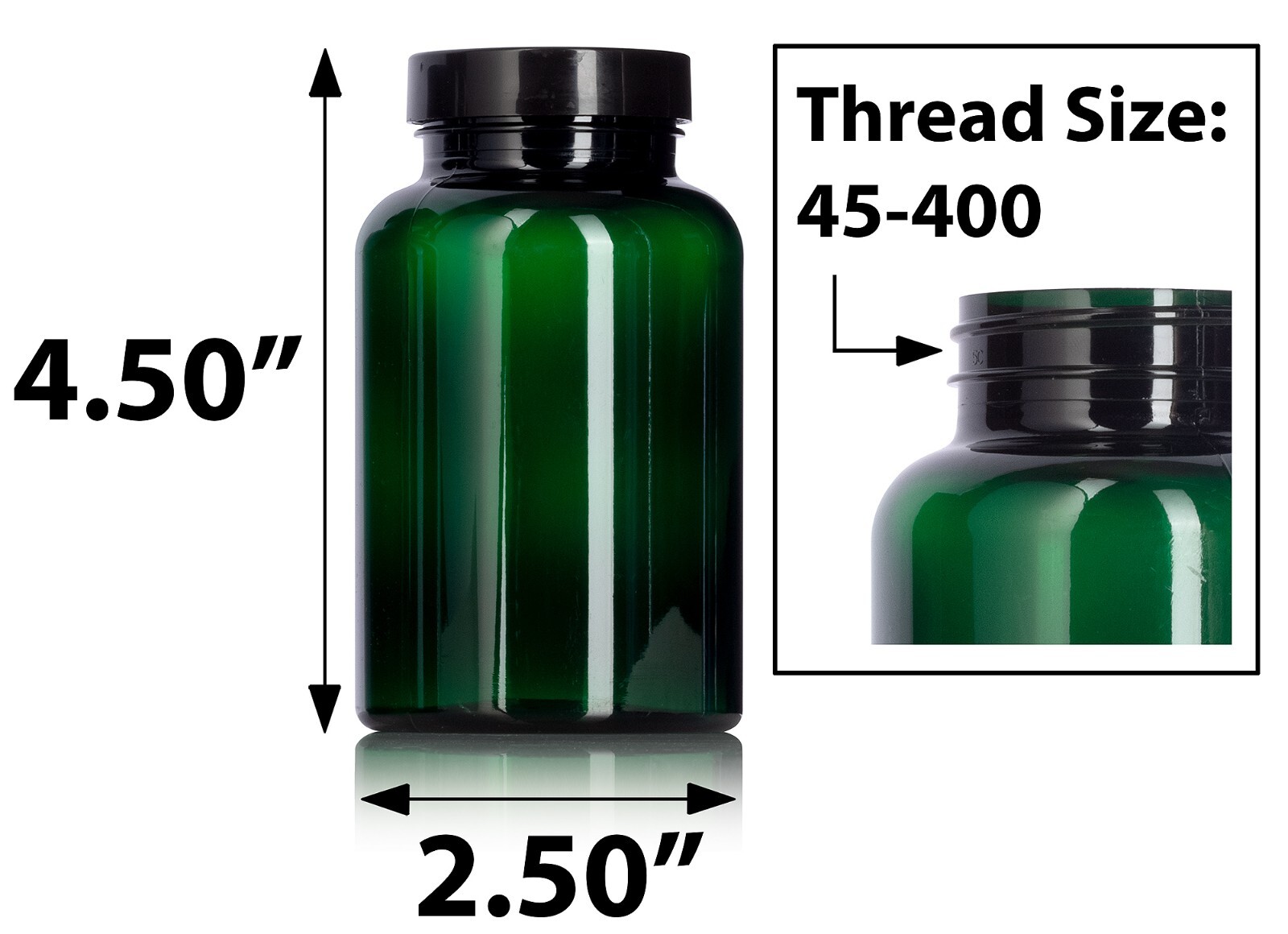 8 oz Green Plastic Packer Wide Neck Bottle with Smooth Black