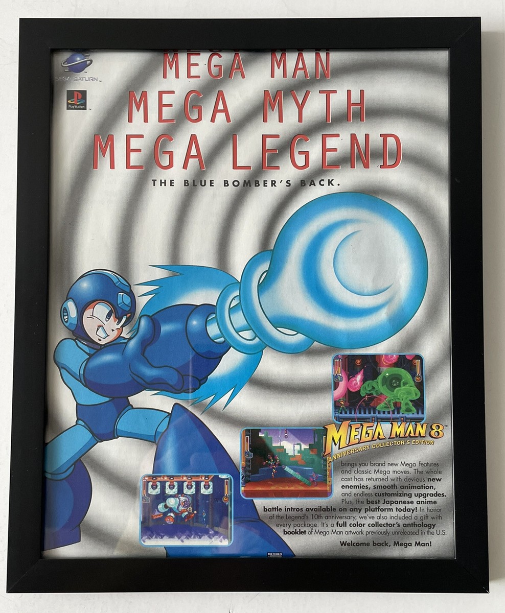 Vintage Mega Man 8 VIII Sega Saturn PS1 Framed Promo Ad Wall