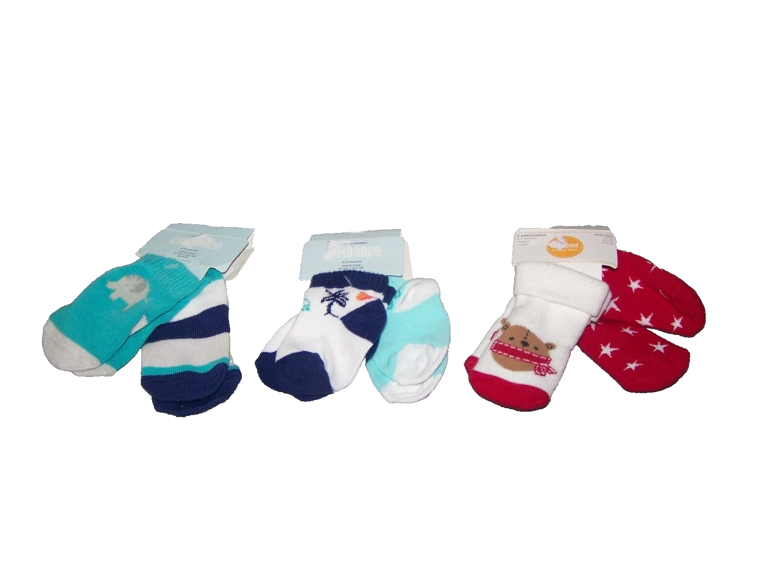 Gymboree Boys Socks 0-3 Months Mixed Lot of 6 Pairs Shoe Size 01 New