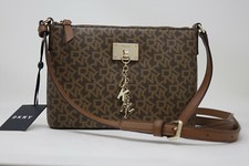 NWT DKNY Cleo Women's Brown Logo Print Charm Crossbody Bag Handbag Purse