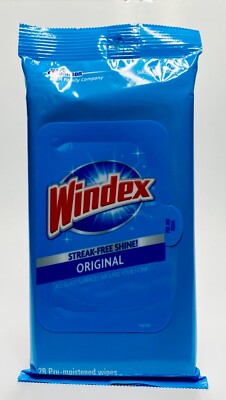 1 Windex ORIGINAL Streak Free 28 Pre-Moistened Wipes Glass Window Cleaning