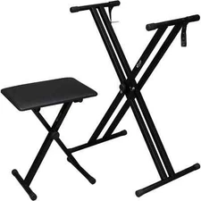 Keyboard Stand and Bench Set: Heavy Duty Double-X Keyboard Stand for 61 88 Keys