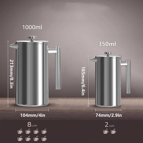 350/1000ML Edelstahl Kaffeebereiter French-Press-Filter Tee Kaffee Kolbenkrug - Bild 12 von 12