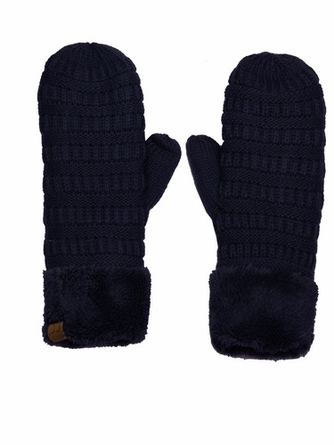 C.C Unisex Winter Warm Knit Soft Inner Fuzzy Lined Anti-Slip Cuff Mittens Gloves - Picture 46 of 111