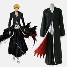 Bleach Ichigo Kurosaki Bankai Uniform Cloak Pants Wig Halloween Cosplay Costume