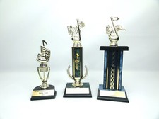 Music Trophies Awards Statues Three Note Treble Clef Blue Green Black Plastic