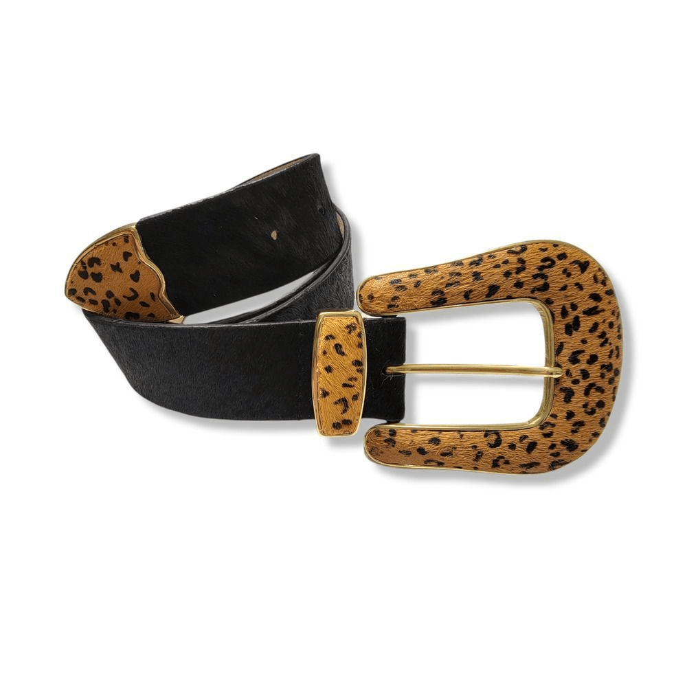 Lake Shore Drive Hair On Leather Animal Print Belt Gold  display picture 1