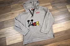 Vintage Disney Mickey Mouse Embroidered 1/4 Zip Gray Fleece Hoodie Sz L
