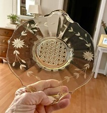 Vtg 1930s Pale Yellow Etched Sandwich Plate L...