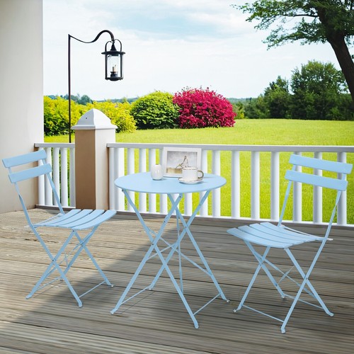3-Piece Patio Bistro Set Stahl Folding Table and 2 Chairs Garden Furniture Metal - Picture 24 of 24