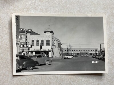 H1539 Postcard RPPC Montana National Bank Street Scene View