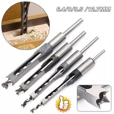 4Pcs Hollow Square Woodworking Hole Saw Mortiser Chisel Auger Drill Bit Tool UK