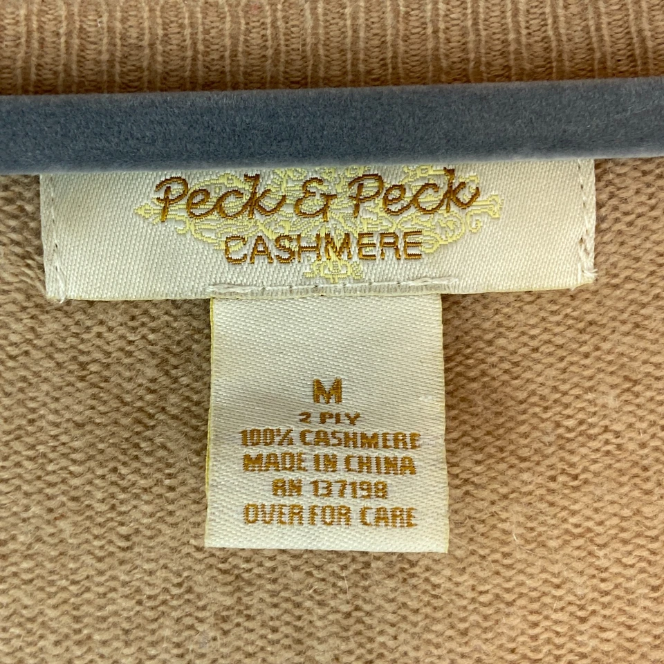 Cárdigan suéter de cachemir Peck & Peck para mujer mediano beige flecos delanteros abiertos Foto 3 de 4