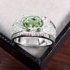 Natural Green Amethyst Gemstone with 925 Sterling Silver Ring for Men's 5543