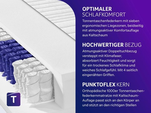 Exklusiv 7-Zonen 1.000er Tonnentaschenfederkernmatratze Stiftung Warentest Te... - Bild 2 von 8