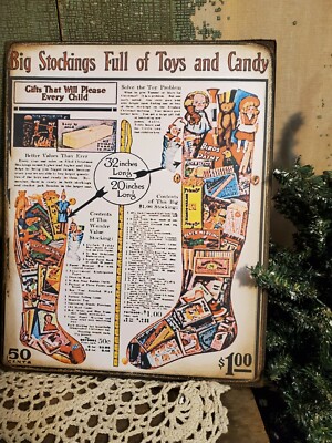 ANTIQUE PRIMITIVE VICTORIAN VINTAGE STYLE CHRISTMAS STOCKING FULL