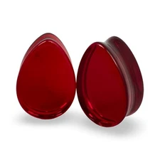 Pair of Red Glass Teardrop Plugs set ear gauges PICK SIZE
