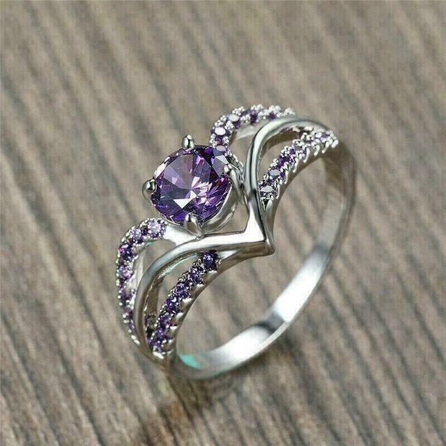 2 Ct Round Cut Simulated Amethyst Engagement Wedding Ring 14K White Gold Plated 2 Ct Round Cut Simulated Amethyst Engagement Wedding Ring 14K White Gold Plated