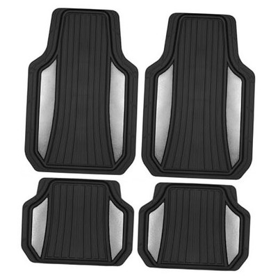  ChromeTech Car Floor Mats Full Set - Durable Rubber Black & Silver Chrome