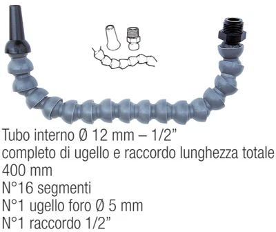 LTF TUBO SNODATO COMPONIBILE PER LIQUIDO REFRIGERANTE EMULSIVO 1/2" Ø 12 X 400 MM