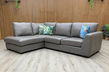 Furniture Village 'Dinky' Corner Chaise End Sofa Elephant Grey Leather Left Hand