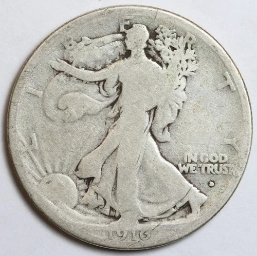 1916-D 50c Walking Liberty Silver Half Dollar - RAW - Better Date / First Year