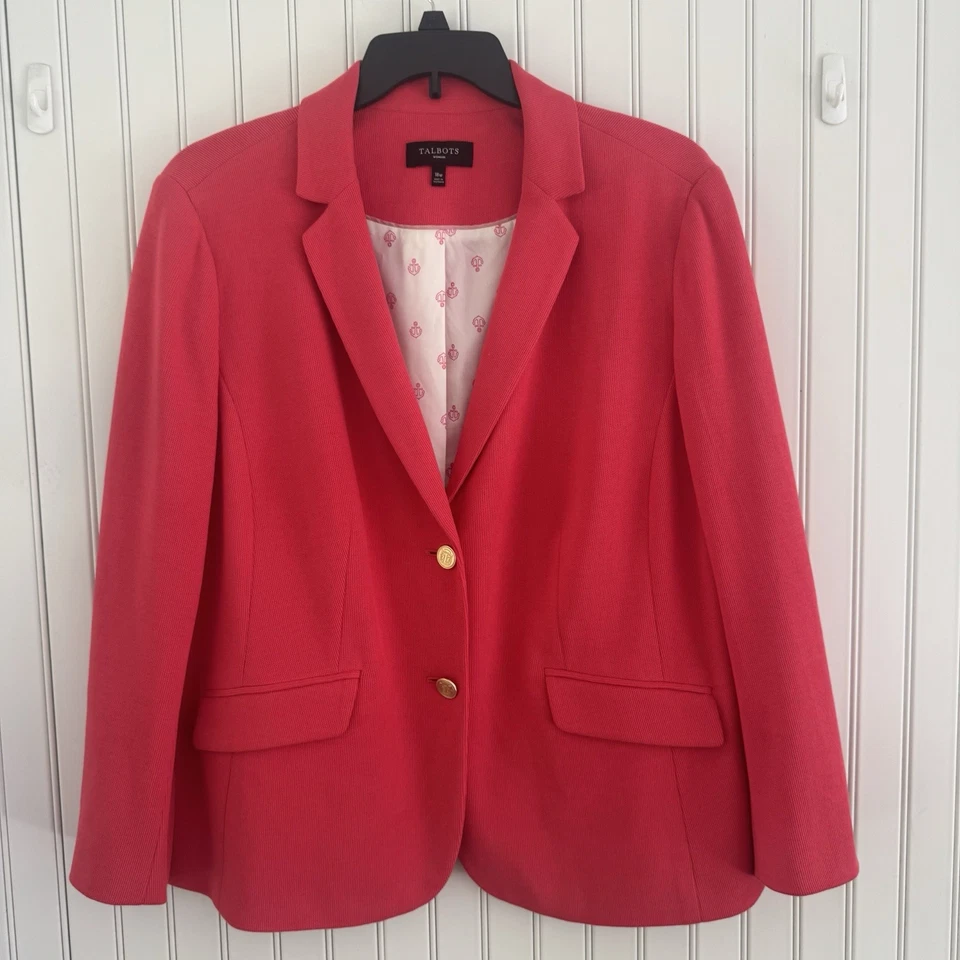 Blazer Talbots Tejido Talla 18W Coral Algodón Cresta Dorada Botones Profesional LEER* Foto 2 de 4