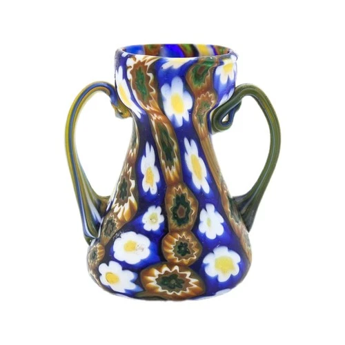 Fratelli Toso Murano Antique Millefiori Flowers Italy Art Glass Mosaic Vase 3"