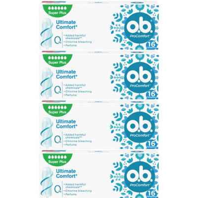 o.b. ProComfort Super Plus Tampons Very Heavy Flow 16 Count (Set Of 4)