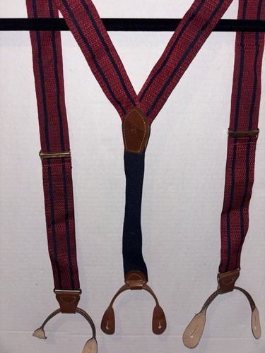 Usado en Excelente Condición Cas Alemania Occidental Para Hombre Rojo Con Azul Marino Rayas Tirantes Latón Ajustable - Imagen 4 de 6