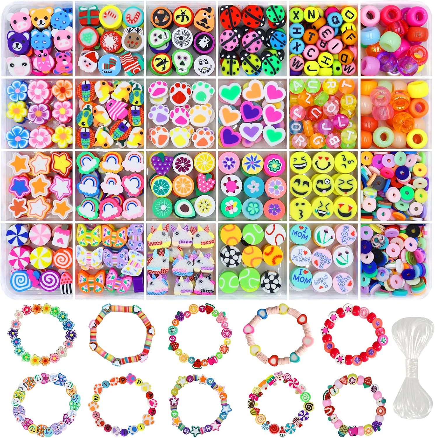 660PCS Polymer Clay Beads Bracelet Kit with 24 Cute Styles for DIY Jewelry Making
