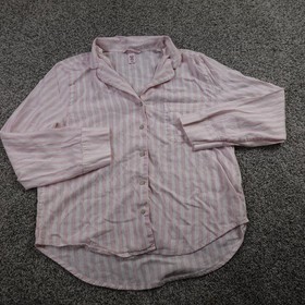Victoria Secret Pajama Set Womens M Pink White Button Up Shirt Top Bottoms Pants