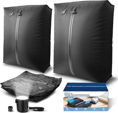 Travel Vacuum Bags with Pump - Reusable Compression Bags for Clothing (2PC)