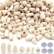 Holzperlen Set, Holzperlen Natur,Mit 4 St&uuml;ck Schmuckfaden,200G | Holzkugeln Mit